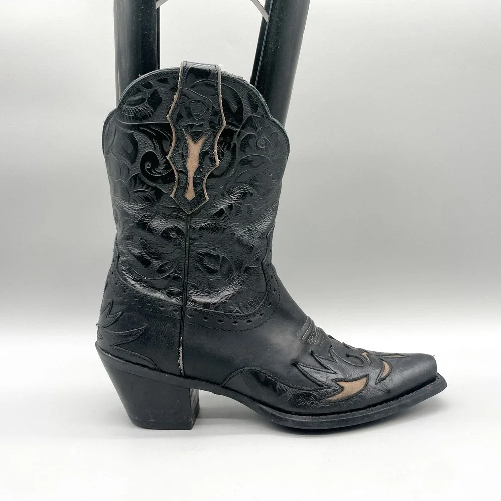 Ariat Womens 8.5B Dahlia Boots Floral Black Leather Snip Toe Western Cowboy Boho